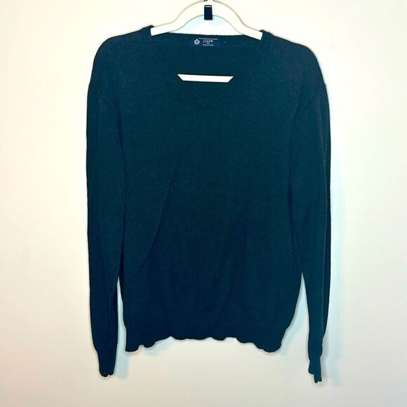 J Crew Black V-Neck Women’s Sweater 95% Cotton 5% Cashmere Large - Picture 1 of 4